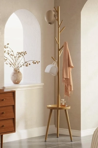 Bambu Portmanto Askılık Vestiyer Tablalı 8'li Ayaklı Askılık Ahşap Elbise Askısı